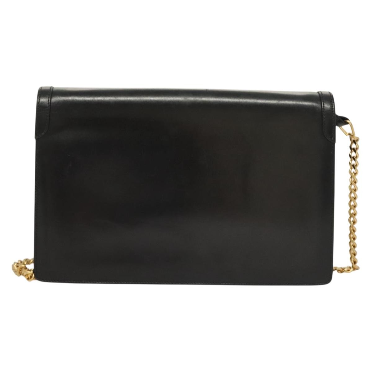 Gucci GUCCI Chain Shoulder Bag Leather Black Gold Authentic ep9431