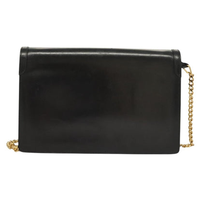 Gucci GUCCI Chain Shoulder Bag Leather Black Gold Authentic ep9431