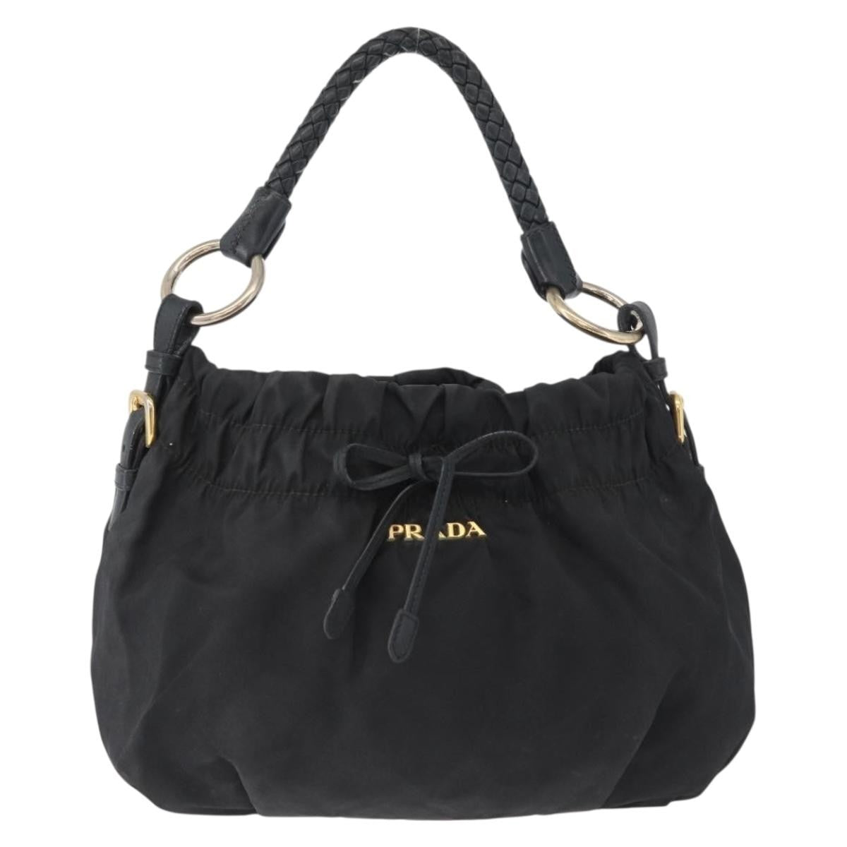 Prada PRADA Hand Bag Nylon Black Gold Authentic 172825
