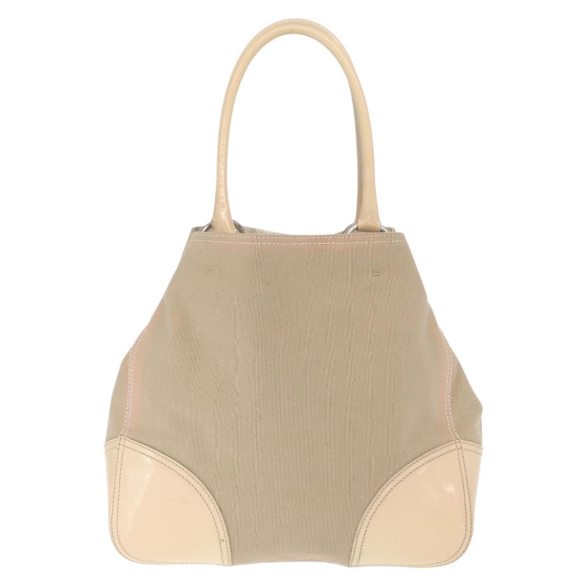 Prada PRADA Tote Bag Canvas Leather Beige Silver Authentic 160268