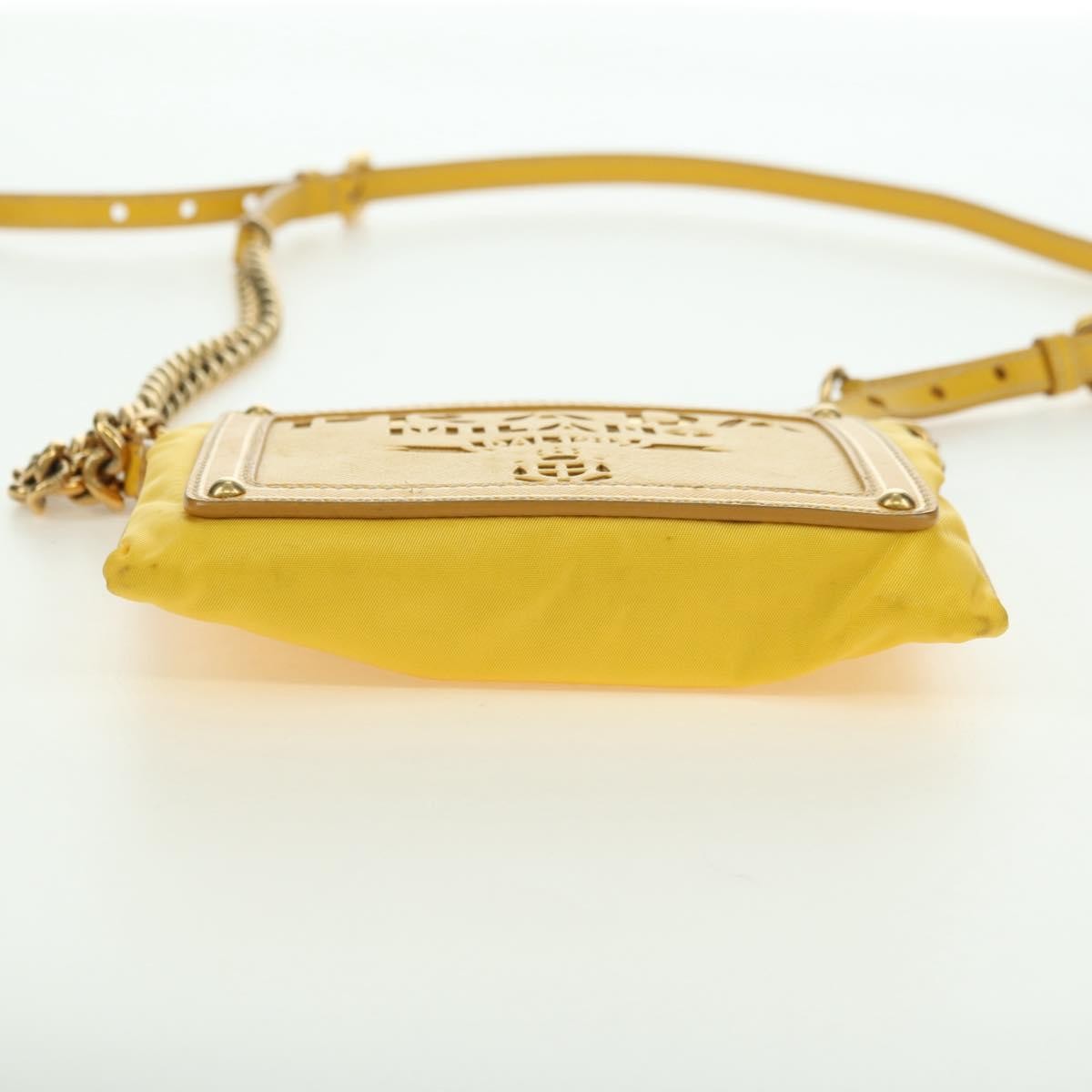 Prada PRADA Chain Shoulder Bag Nylon Leather Yellow Gold Authentic 143507