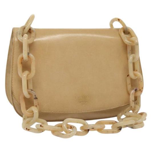 Prada PRADA Chain Shoulder Bag Leather Beige Authentic 141913