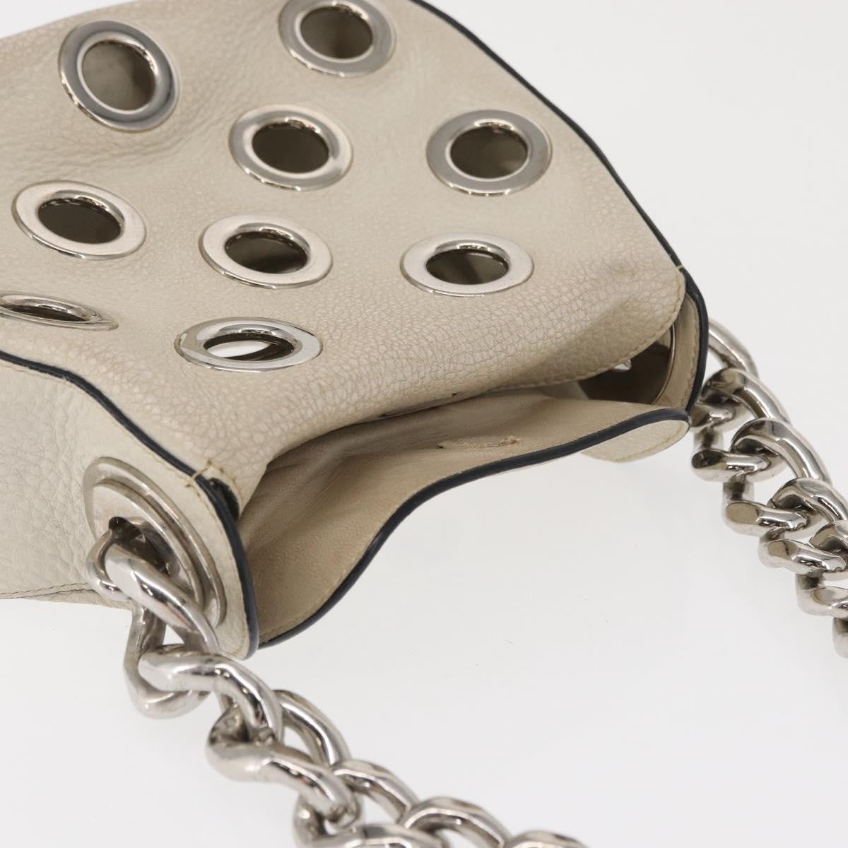 Prada PRADA Grommet Punching Chain Hand Bag Leather Ivory Silver Authentic 165205