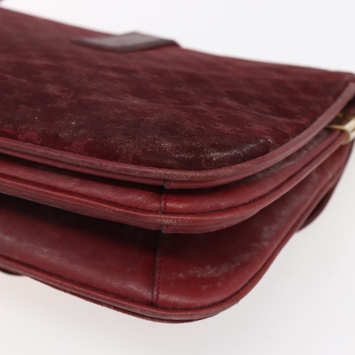 Celine CELINE Macadam Canvas Shoulder Bag Suede Bordeaux Gold Authentic BA7684