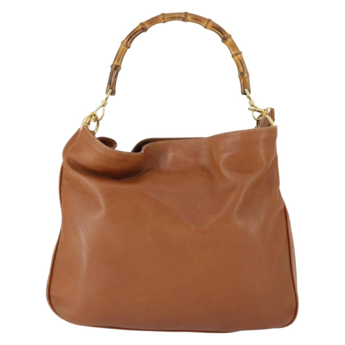 Gucci GUCCI Bamboo Hand Bag Leather 2way Brown Gold 001 1577 2615 Authentic 166632