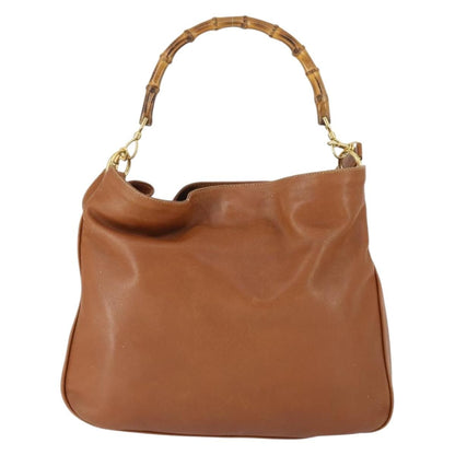 Gucci GUCCI Bamboo Hand Bag Leather 2way Brown Gold 001 1577 2615 Authentic 166632