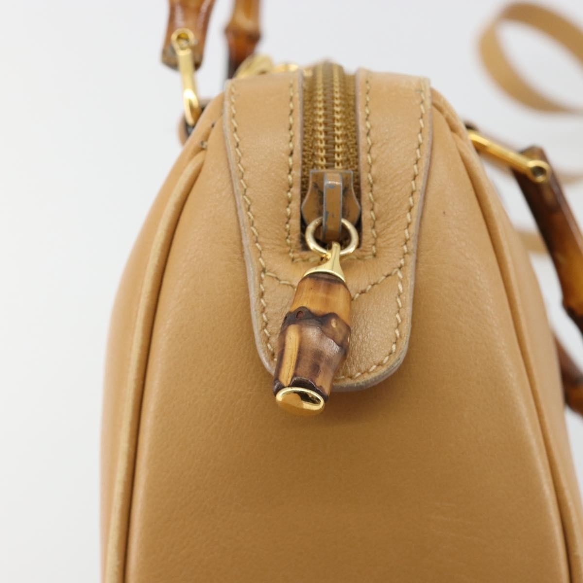 Gucci GUCCI Bamboo Hand Bag Leather 2way Beige Gold Authentic 181116