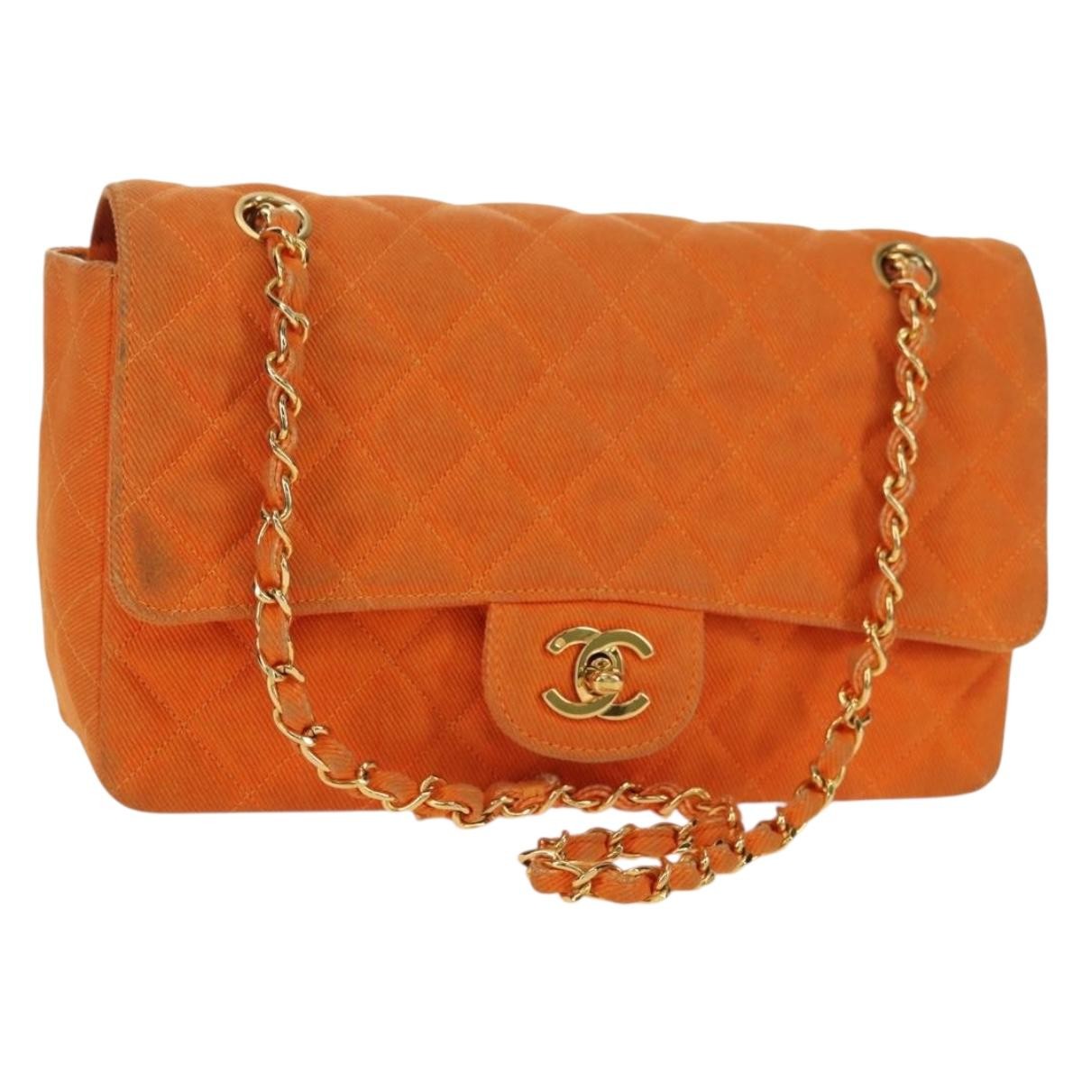 Chanel CHANEL Matelasse 25 Chain Shoulder Bag Corduroy Orange Gold CC Authentic 179800V
