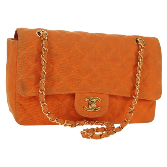 Chanel CHANEL Matelasse 25 Chain Shoulder Bag Corduroy Orange Gold CC Authentic 179800V