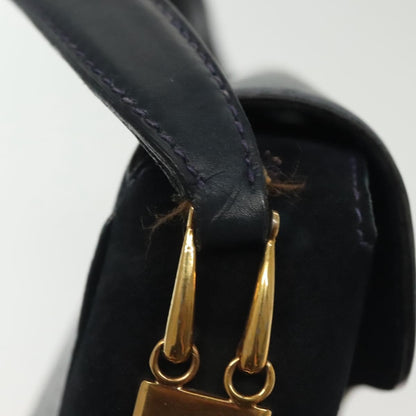 Gucci GUCCI Shoulder Bag Suede Navy Gold Authentic ep10549
