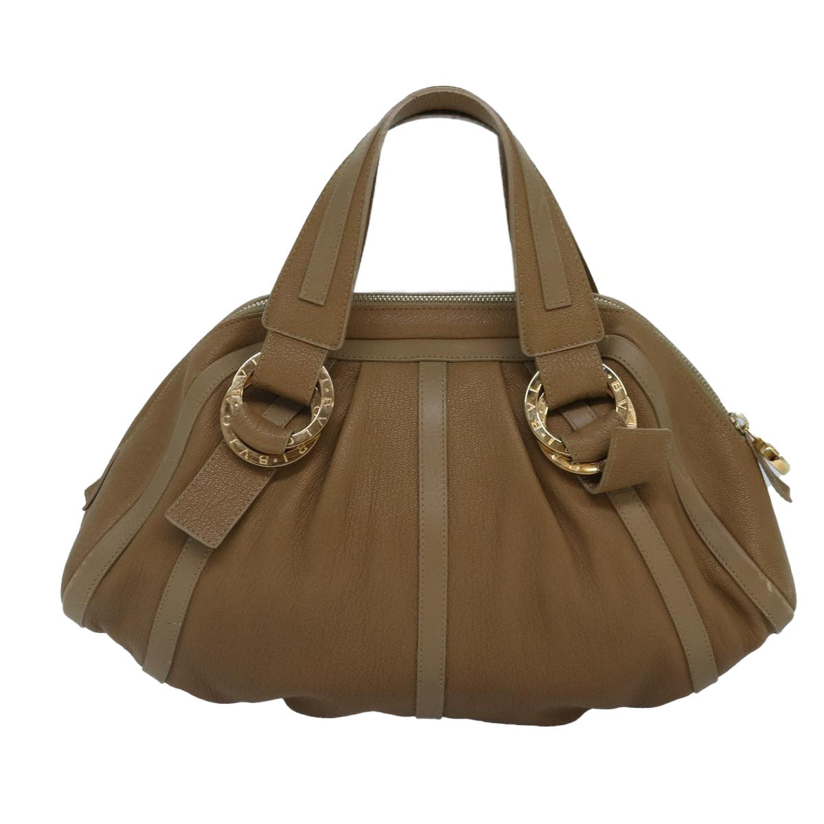 Bvlgari BVLGARI Hand Bag Leather Beige Gold Authentic yk14360