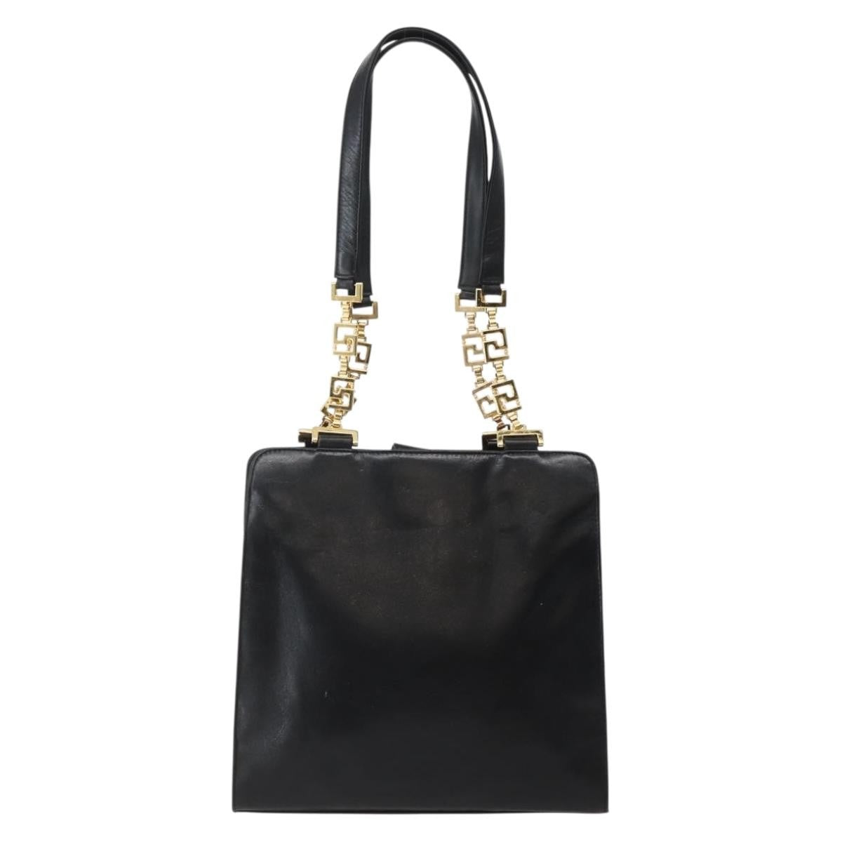 Gianni Versace Gianni Versace Chain Tote Bag Leather Black Gold Authentic bs29493