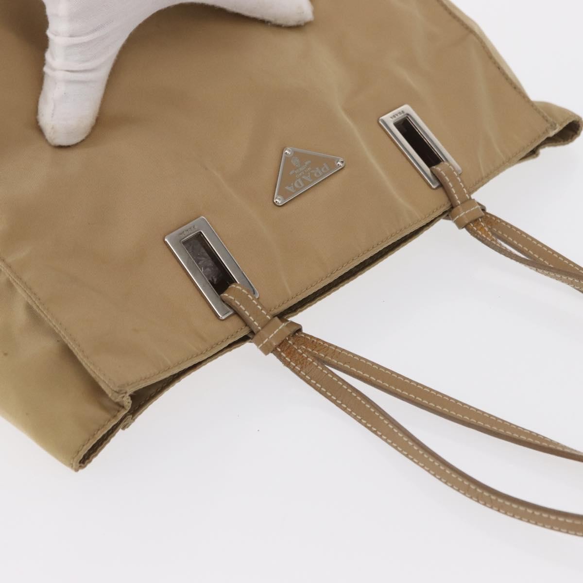 Prada PRADA Tote Bag Nylon Leather Beige Silver Authentic 156731