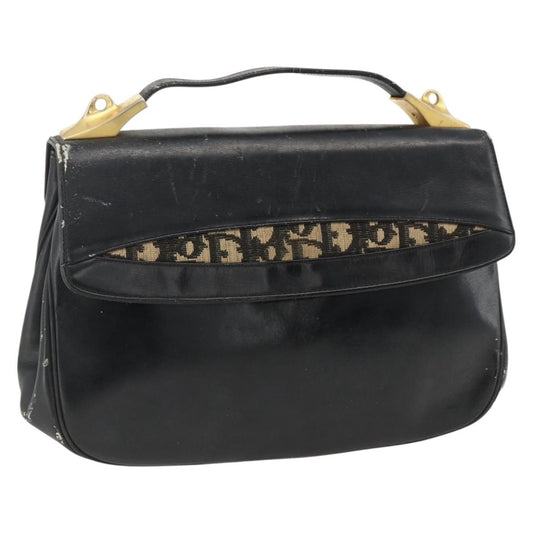 Dior Christian Dior Trotter Canvas Hand Bag Leather Black Gold Authentic LNZ970