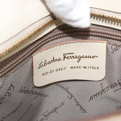 Salvatore Ferragamo Salvatore Ferragamo Gancini Hand Bag Leather 2way Ivory Gold Authentic 172181