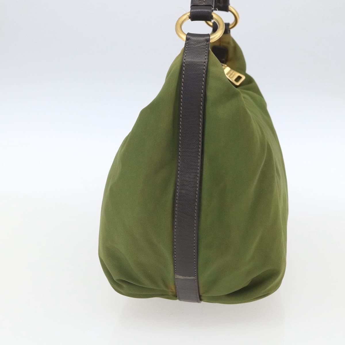 Prada PRADA Shoulder Bag Nylon Leather Khaki Gold Authentic 165173
