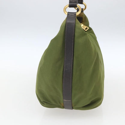 Prada PRADA Shoulder Bag Nylon Leather Khaki Gold Authentic 165173