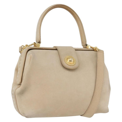 Celine CELINE Hand Bag Leather 2way Beige Gold Authentic 166991