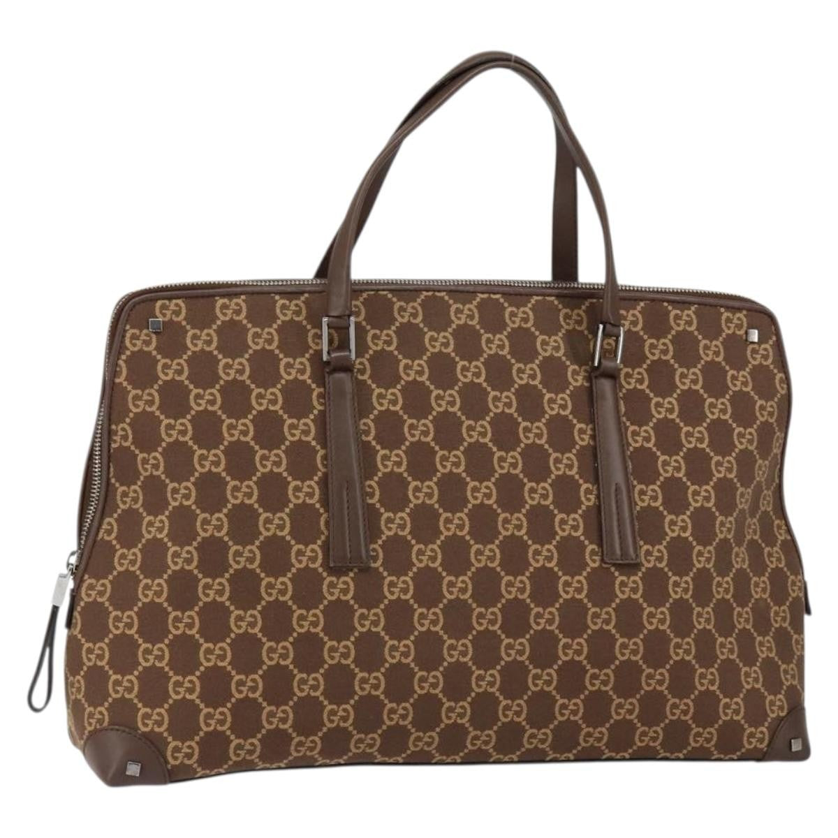 Gucci GUCCI GG Canvas Hand Bag Leather Brown Gold Authentic 149459