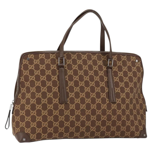 Gucci GUCCI GG Canvas Hand Bag Leather Brown Gold Authentic 149459