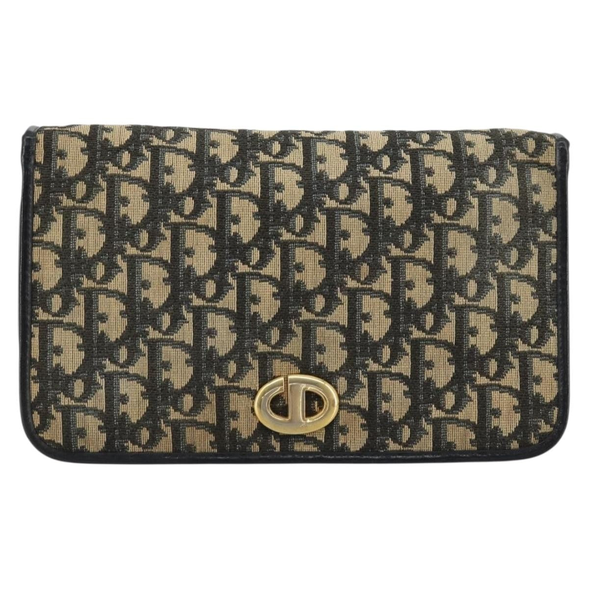 Dior Christian Dior Trotter Canvas Chain Shoulder Bag Navy Gold Authentic fm5340