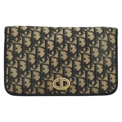 Dior Christian Dior Trotter Canvas Chain Shoulder Bag Navy Gold Authentic fm5340