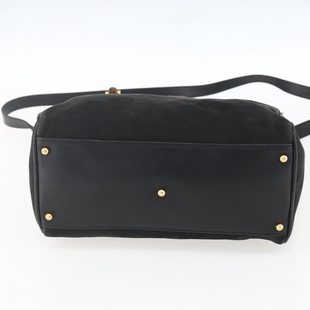 Gucci GUCCI Bamboo Hand Bag Suede 2way Black Gold 000 3444 0294 Authentic 161026
