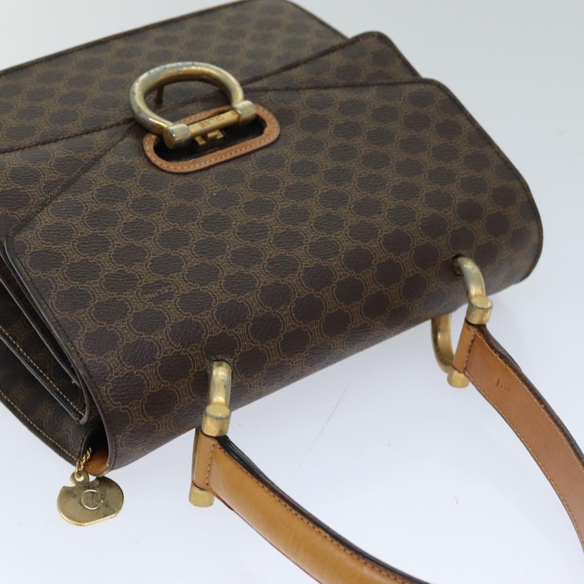 Celine CELINE Macadam Canvas Hand Bag PVC Brown Authentic 76088