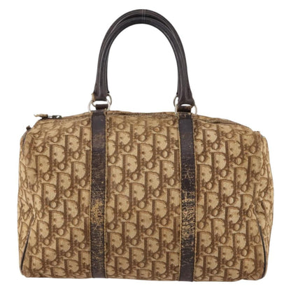 Dior Christian Dior Trotter Canvas Boston Bag Brown Gold Authentic 141365