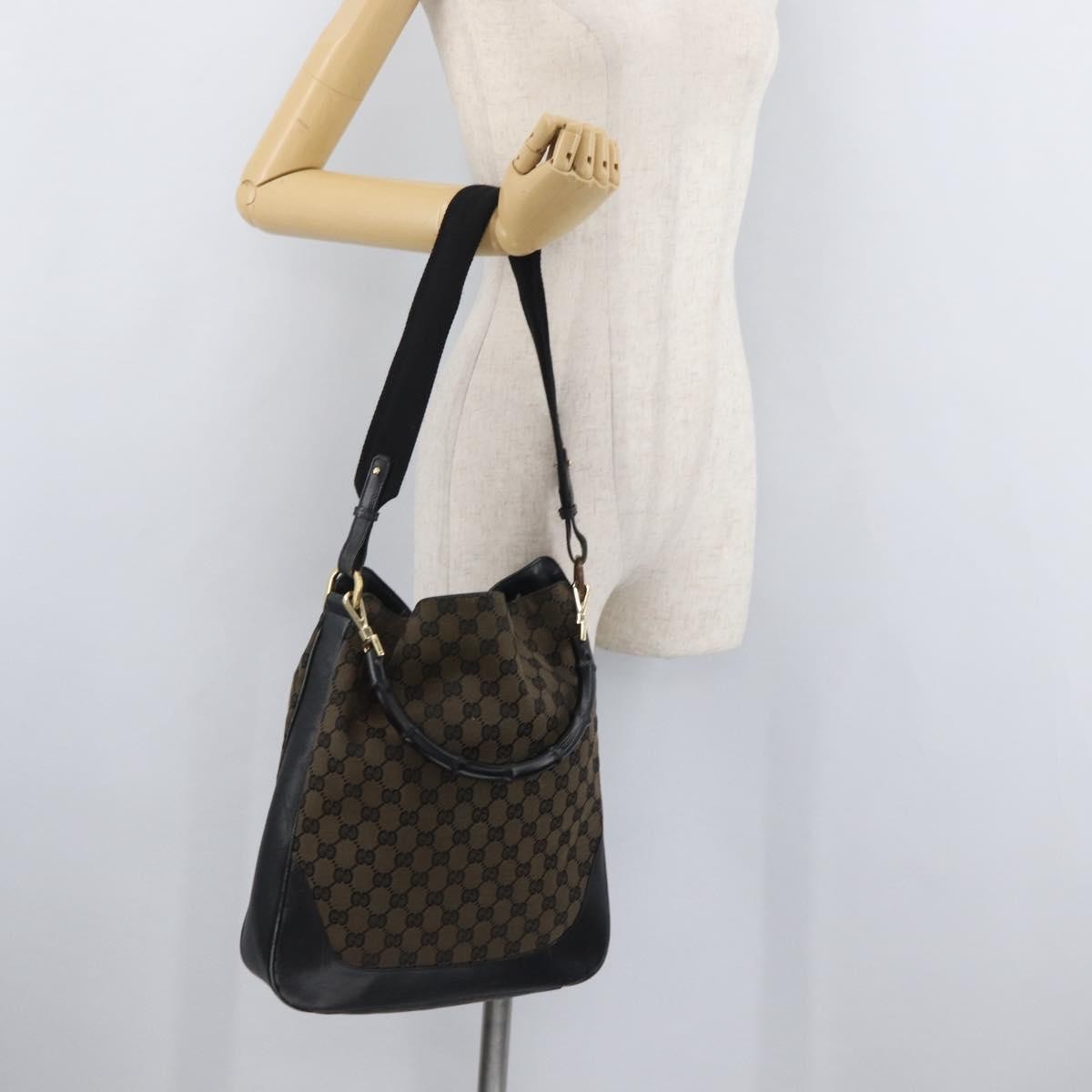 Gucci GUCCI GG Canvas Bamboo Shoulder Bag 2way Navy Gold 001 4058 Authentic 178808