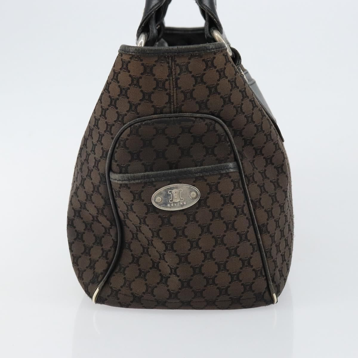Celine CELINE Macadam Canvas Boogie Hand Bag Dark Brown Black Silver Authentic ti3458