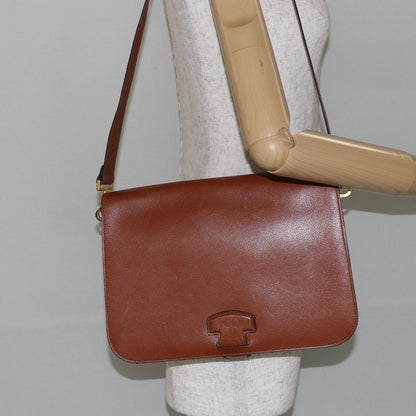 Dior Christian Dior Shoulder Bag Leather Brown Gold Authentic hk3117