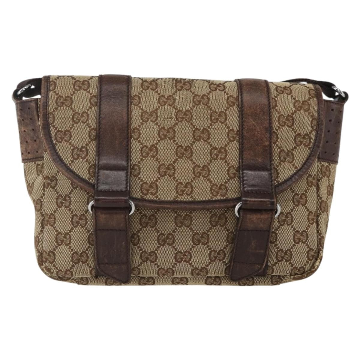 Gucci GUCCI GG Canvas Web Sherry Line Shoulder Bag Red Silver beige 145858 Authentic 166768
