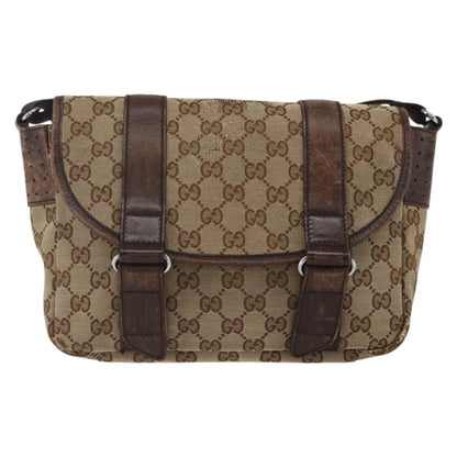 Gucci GUCCI GG Canvas Web Sherry Line Shoulder Bag Red Silver beige 145858 Authentic 166768