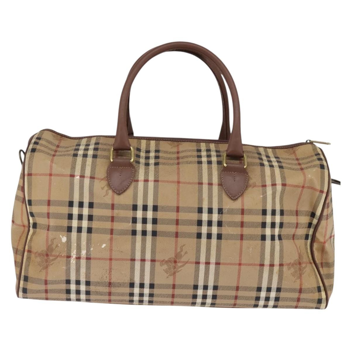 Burberrys Burberrys Nova Check Boston Bag PVC Beige Gold Authentic gh919