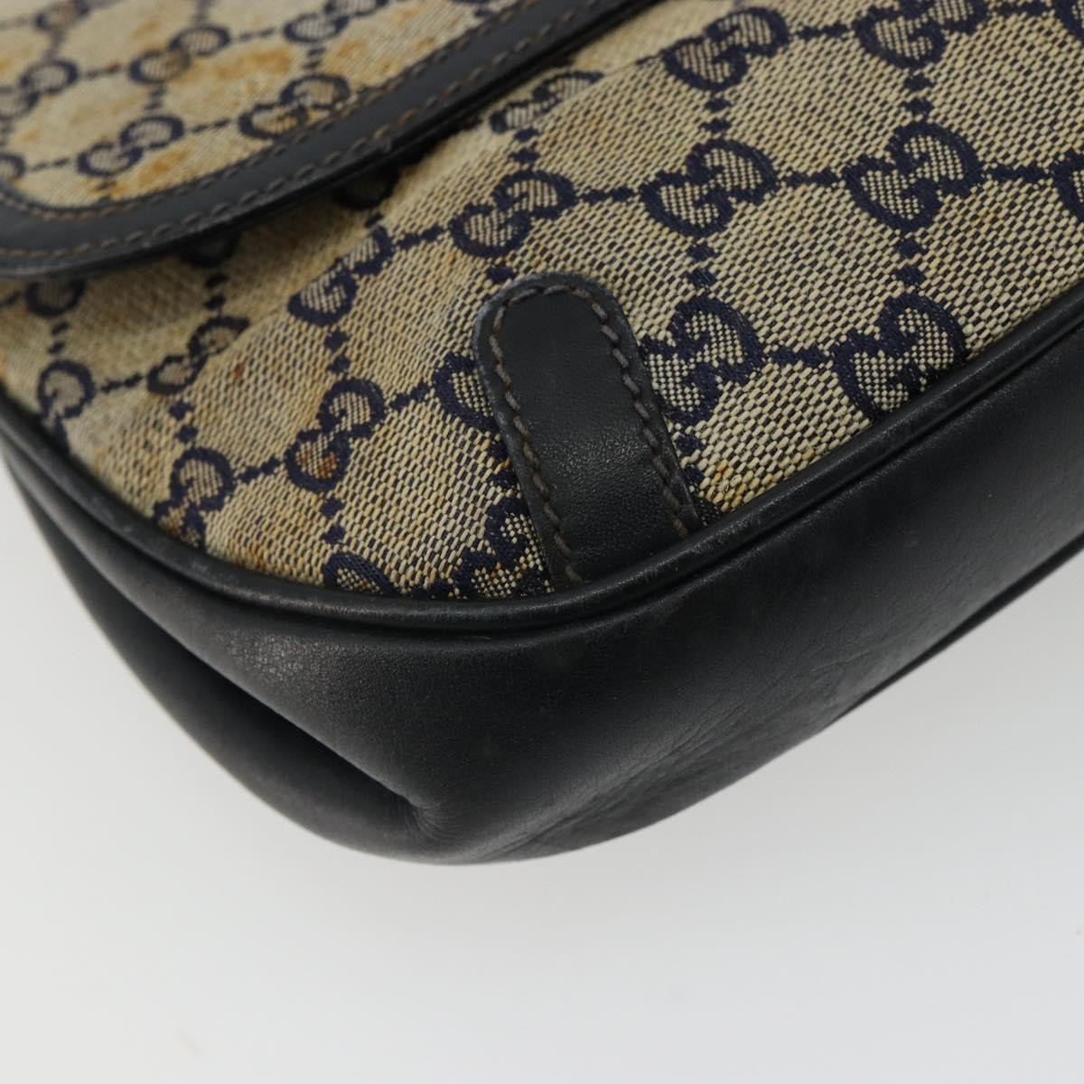 Gucci GUCCI GG Canvas Shoulder Bag Beige Navy Gold Authentic 92734