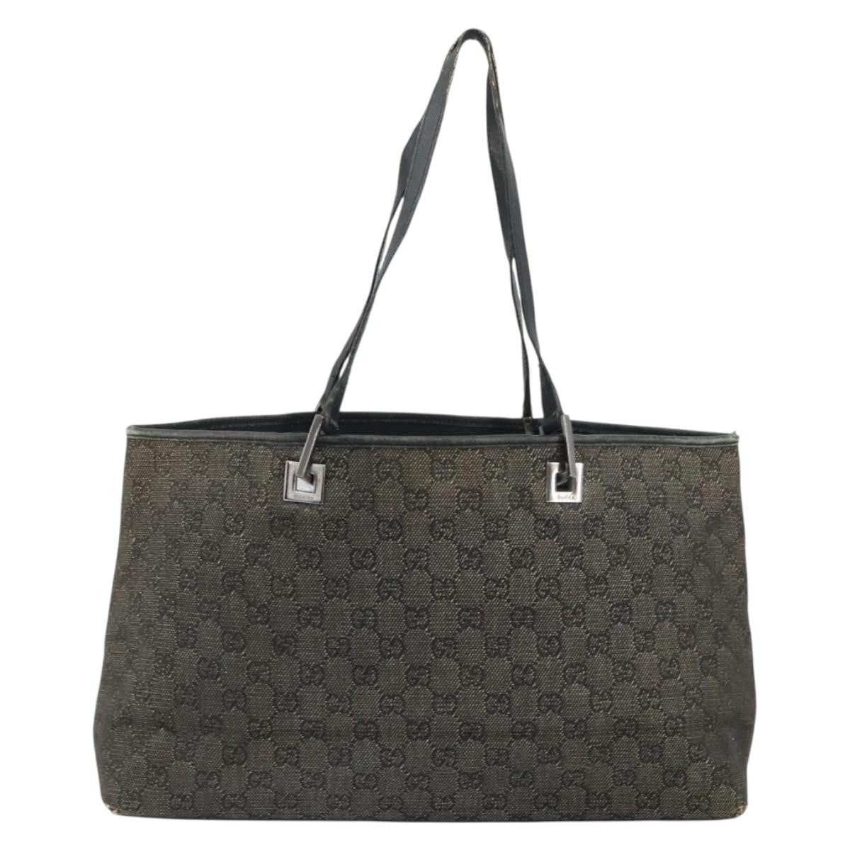 Gucci GUCCI GG Canvas Tote Bag Black Silver 36173 1705 Authentic 154445