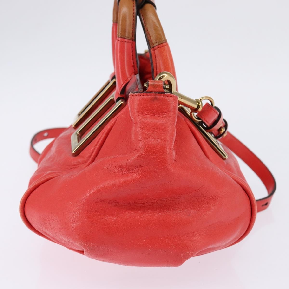 Chloé Chloé Chloe Etel Hand Bag Leather 2way Red Gold Authentic th6324