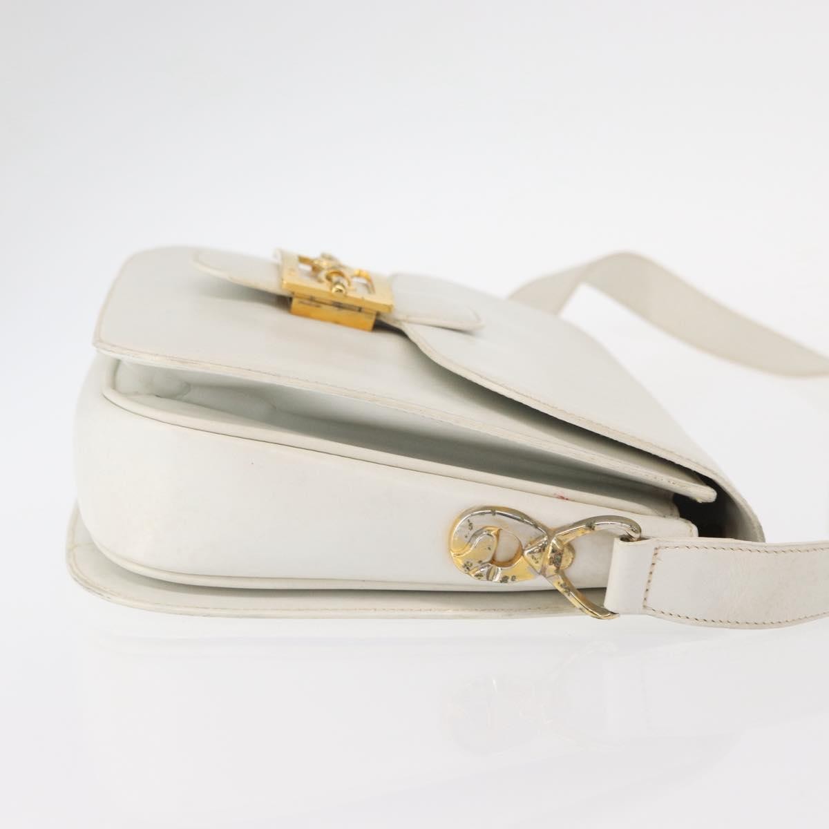 Celine CELINE Shoulder Bag Leather White Gold Authentic yk19773