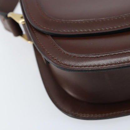 Celine CELINE Shoulder Bag Leather Brown Gold Authentic YKZ128