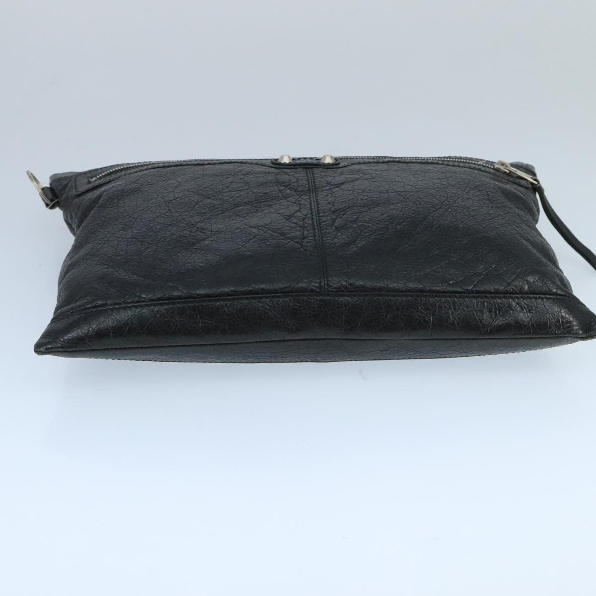 Balenciaga BALENCIAGA Clutch Bag Leather Black Silver 273023 Authentic bs19499
