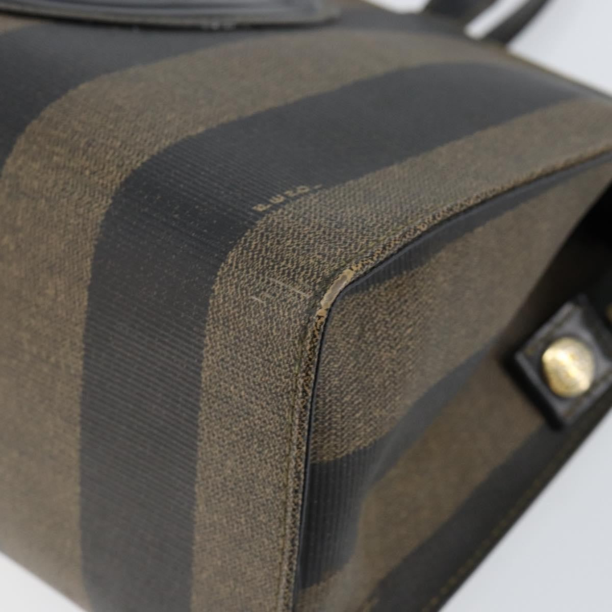 Fendi FENDI Pecan Canvas Hand Bag PVC Black Brown gold Authentic 150002