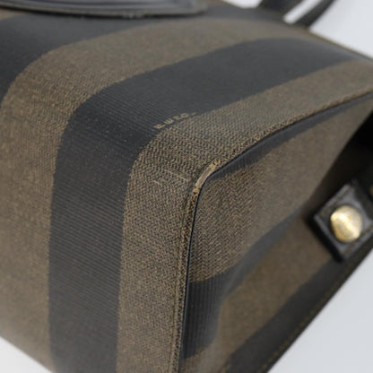 Fendi FENDI Pecan Canvas Hand Bag PVC Black Brown gold Authentic 150002