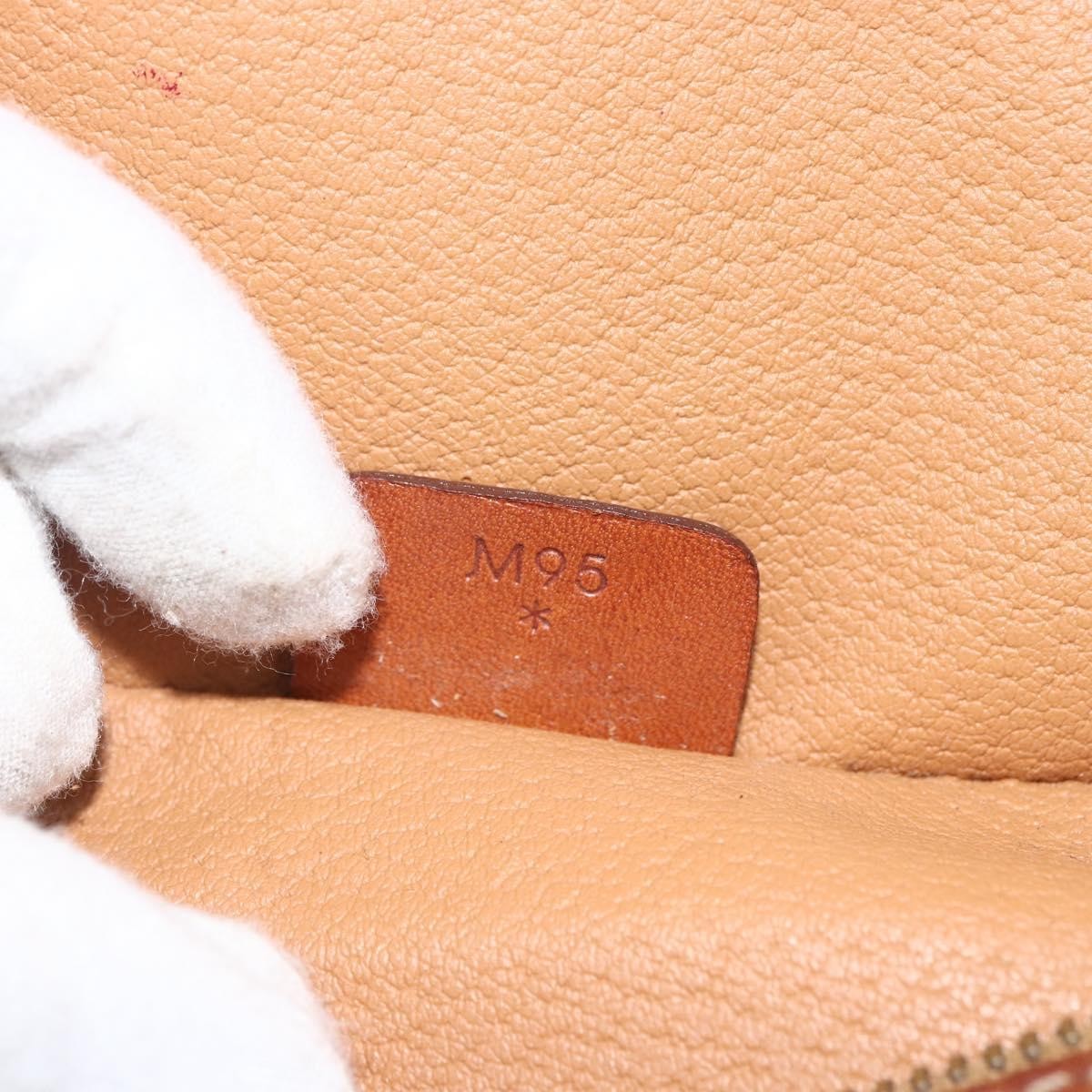 Celine CELINE Macadam Canvas Vanity Hand Bag PVC Leather Brown Gold Authentic ka2851
