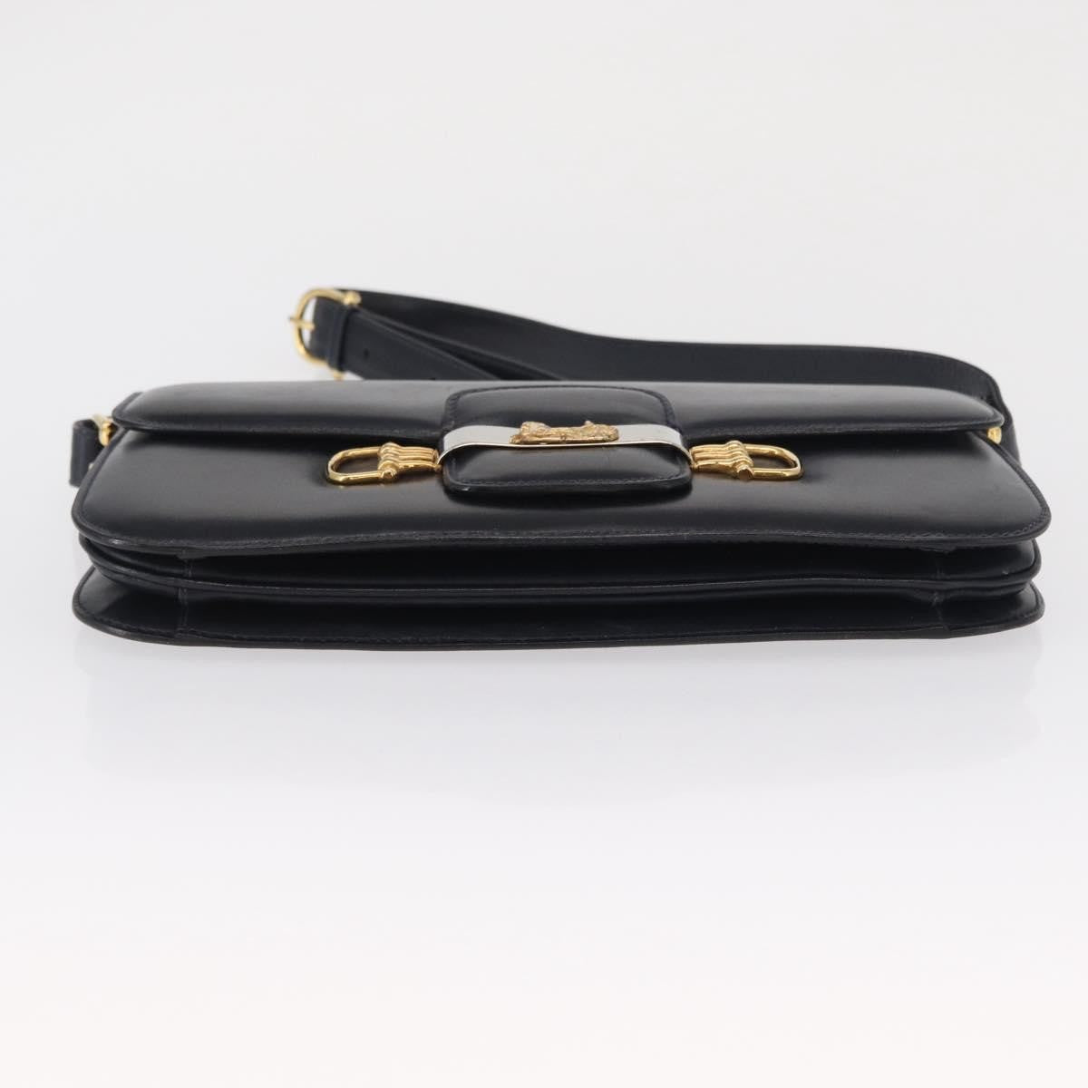 Celine CELINE Horse Carriage Shoulder Bag Leather Navy Gold Authentic 162409