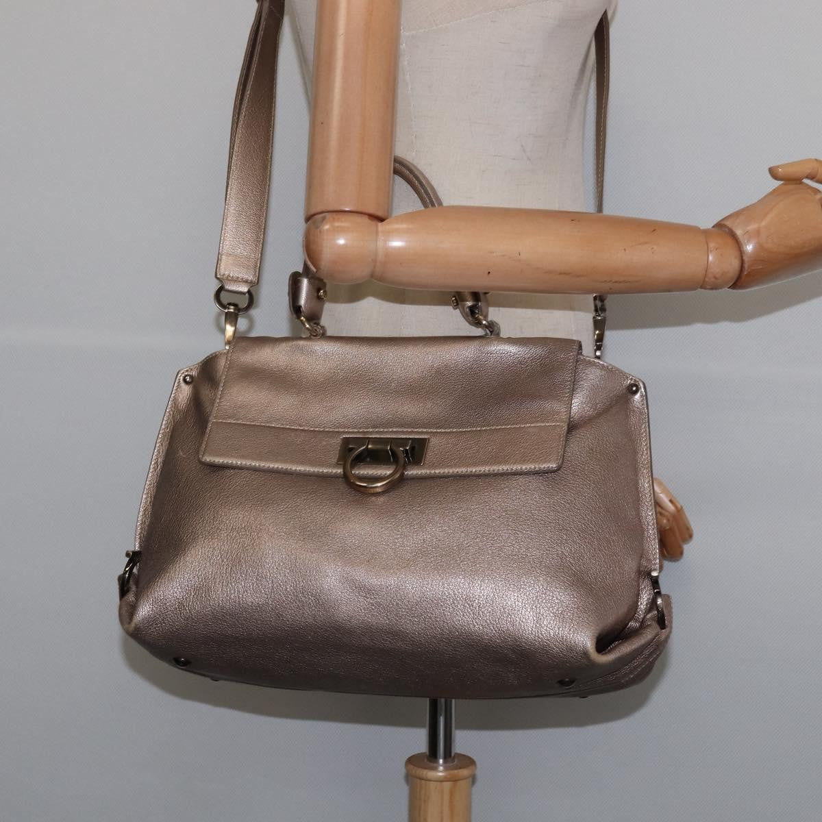 Salvatore Ferragamo Salvatore Ferragamo Gancini Hand Bag Leather 2way Beige Gold Authentic BA5964
