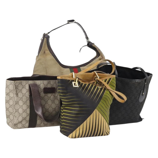 Gucci GUCCI Hand Bag Canvas nylon 4 Set Beige Black Green Authentic bs30536