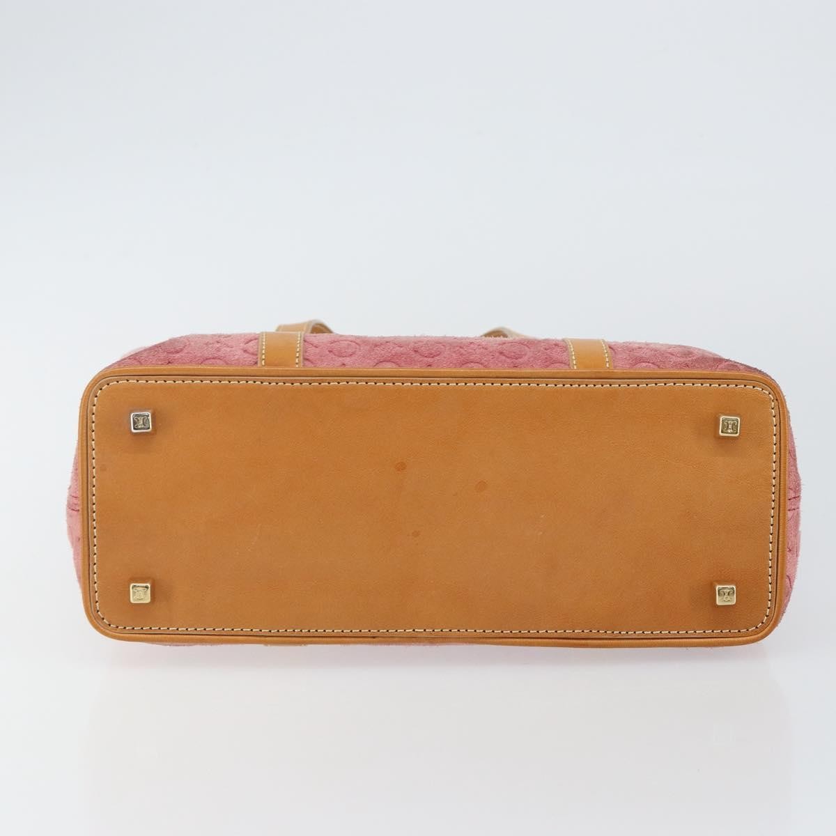 Celine CELINE C Macadam Canvas Hand Bag Suede Pink Gold Authentic bs29469