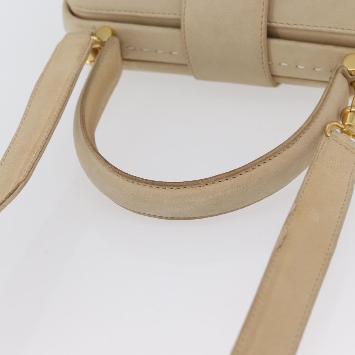 Celine CELINE Hand Bag Leather 2way Beige Gold Authentic 166991