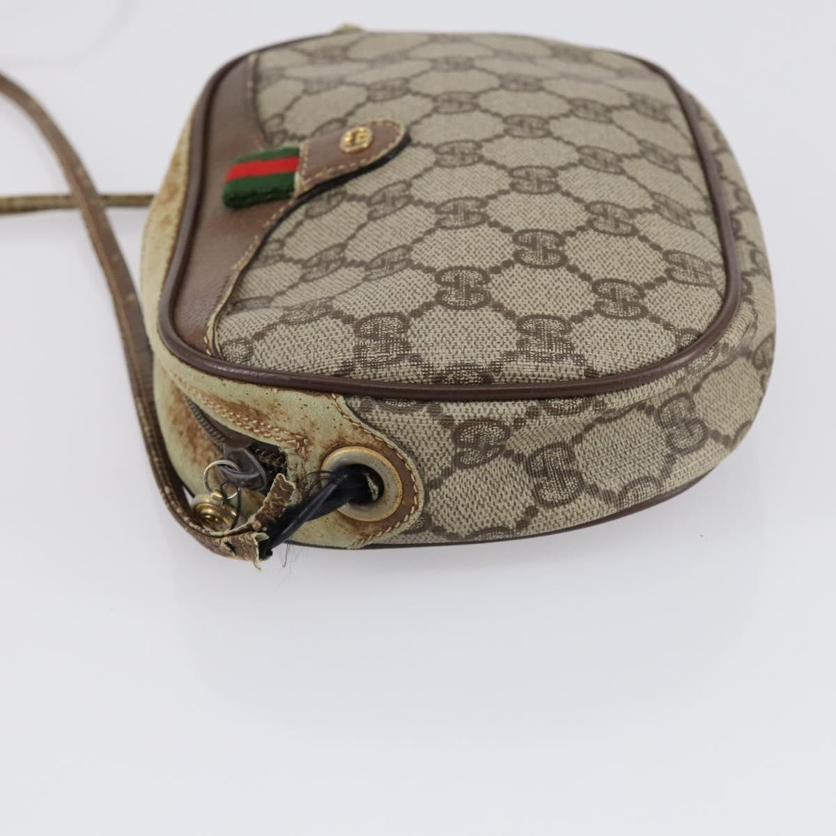 Gucci GUCCI GG Canvas Shoulder Bag Leather 3 Set Beige Dark Brown Authentic 152612
